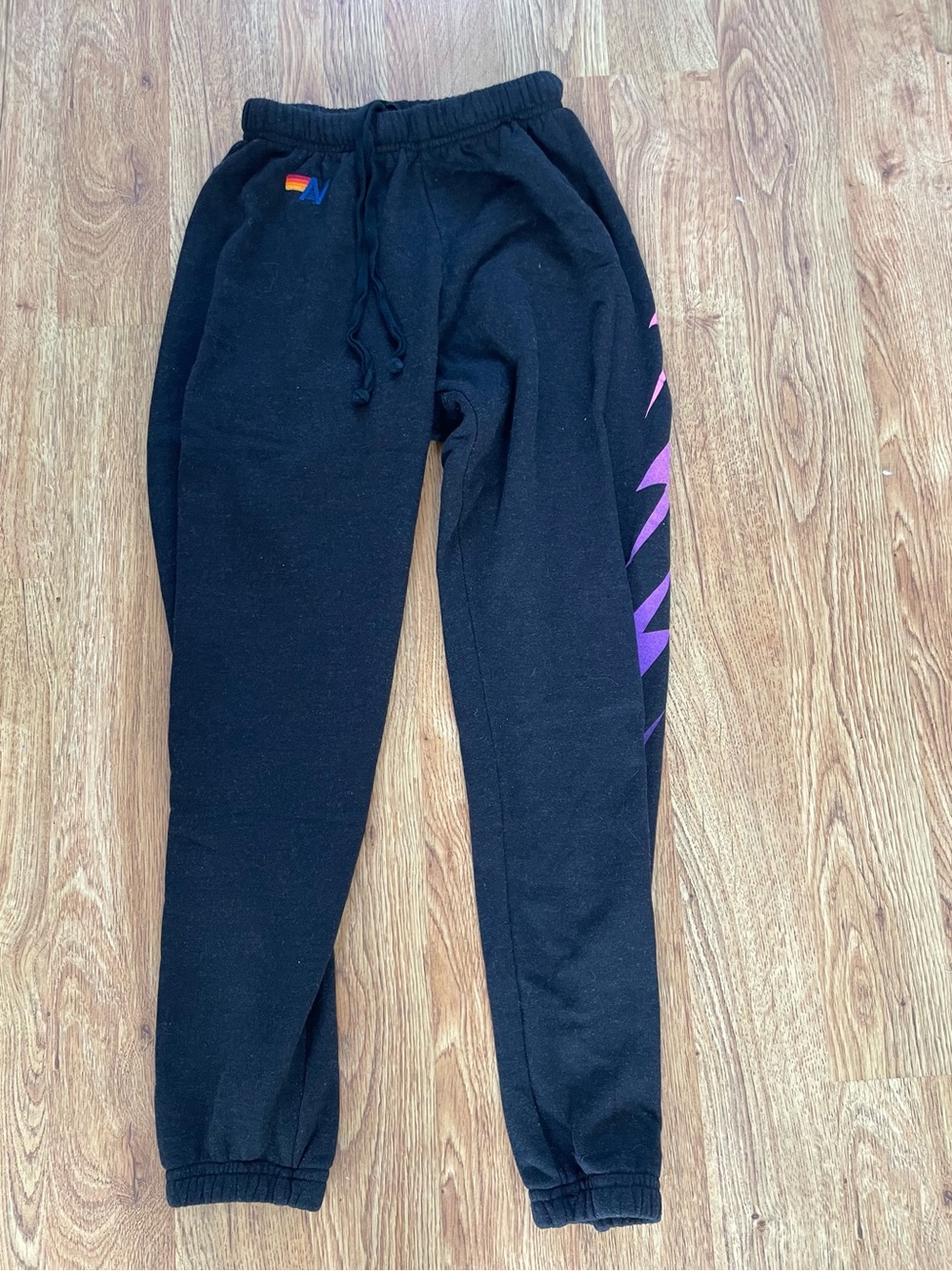 Aviator Nation Women's Black Sweatpants with Purple Ombre Bolt sz XS